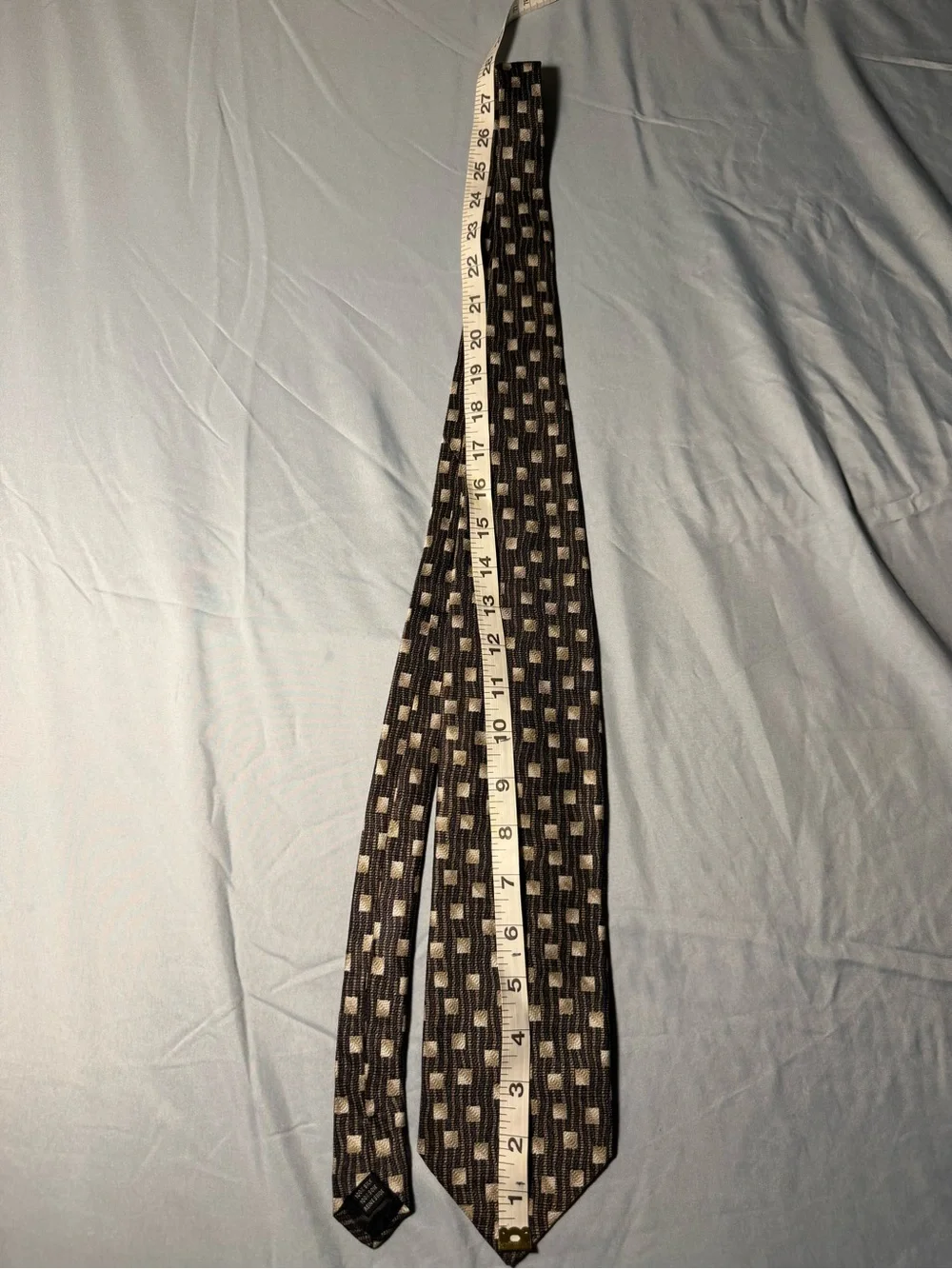 Pavone Brown and Cream Checked Geometric Men's Tie. Made in Italy